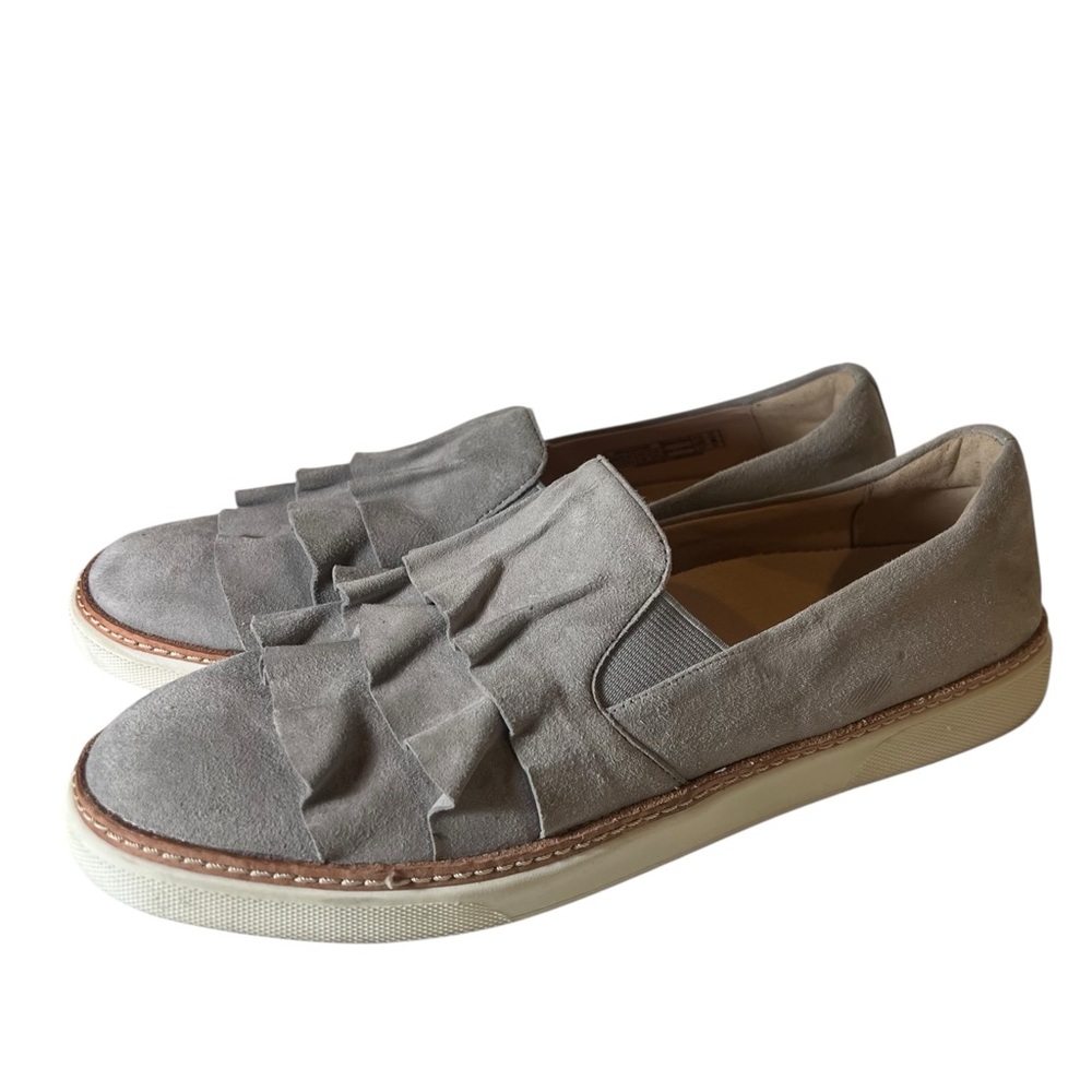 Vionic Gray Mahalo Slips On Flats Ruffle Comfort Suede Women 8.5.